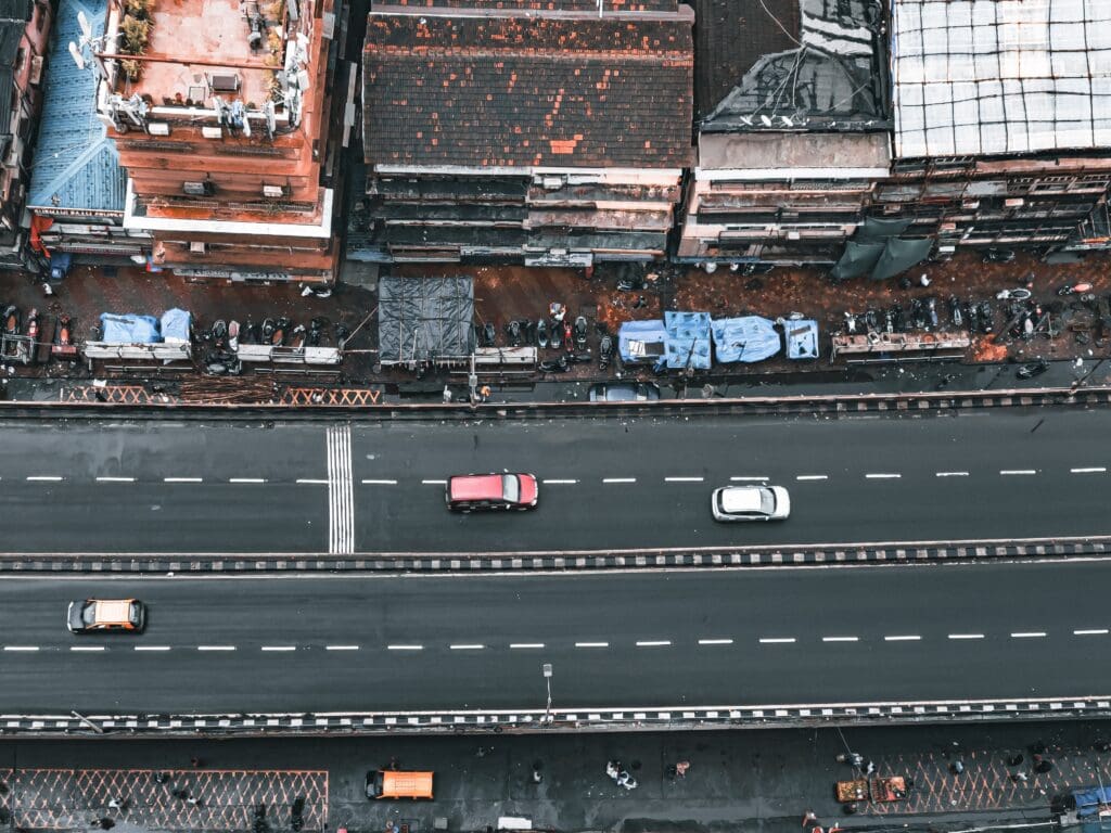 The top-down view of hustle and bustle street of Mumbai.
