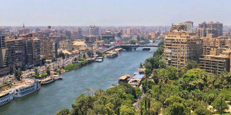 Zamalek District (Right)Agouza District (Left)Nile RiverCairo, Egypt.