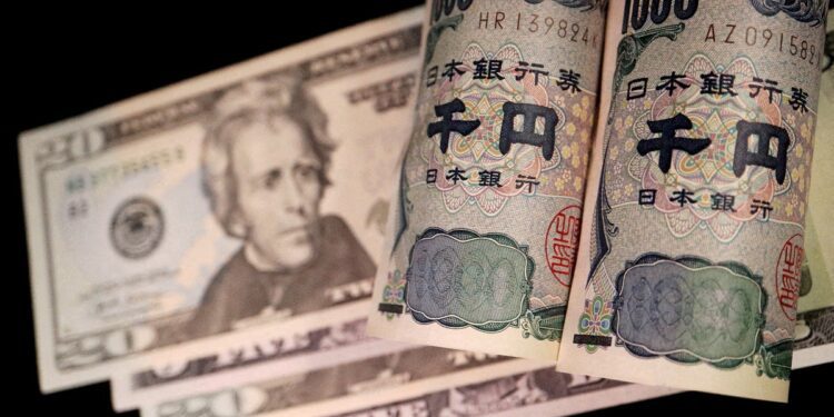 FILE PHOTO: Banknotes of Japanese yen and U.S. dollar are seen in this illustration picture taken September 23, 2022. REUTERS/Florence Lo/File Photo