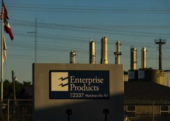 The entrance to an Enterprise Products facility, Wednesday, May 5, 2021, in Mont Belvieu.