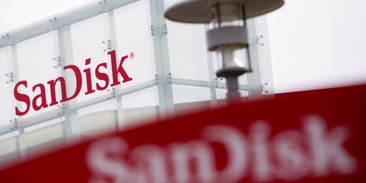 A logo sign outside the headquarters of the SanDisk Corporation, in Milpitas, California on December 7, 2014. Photo Credit: Kristoffer Tripplaar/ Sipa USA *** Please Use Credit from Credit Field *** (Newscom TagID: sipaphotosfive123936.jpg) [Photo via Newscom]