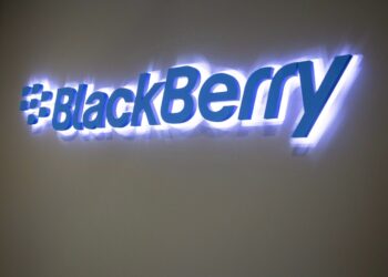 The BlackBerry logo located in the lobby of the company's B building in Waterloo, Ont. on Tuesday, May 29, 2018. THE CANADIAN PRESS/Andrew Ryan