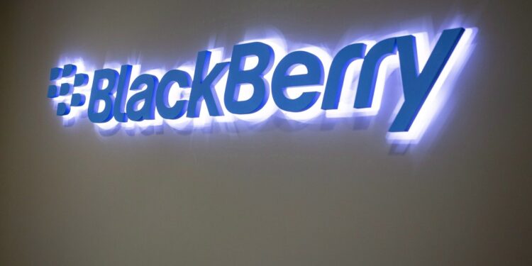 The BlackBerry logo located in the lobby of the company's B building in Waterloo, Ont. on Tuesday, May 29, 2018. THE CANADIAN PRESS/Andrew Ryan