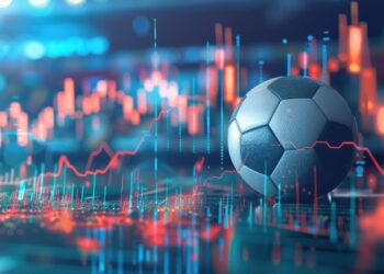 Soccer ball with financial charts background displaying stock market data, business concept image ultra-detailed , no blur --ar 16:9 --v 6 Job ID: 5165960f-7272-4bf9-94c3-f275cad486e4