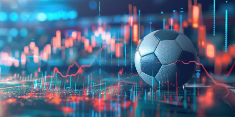 Soccer ball with financial charts background displaying stock market data, business concept image ultra-detailed , no blur --ar 16:9 --v 6 Job ID: 5165960f-7272-4bf9-94c3-f275cad486e4