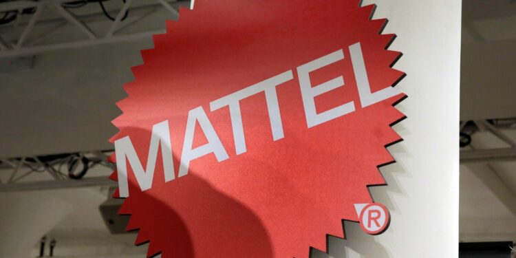 FILE - This April 26, 2018, file photo shows the Mattel logo at the TTPM 2018 Spring Showcase in New York. Mattel Inc., helped by the resurgence of Barbie and other iconic toys, on Tuesday, Oct. 29, 2019, reported third-quarter results that handily beat analysts' forecasts and offered evidence that its multiyear turnaround is gaining momentum. (AP Photo/Richard Drew, File)