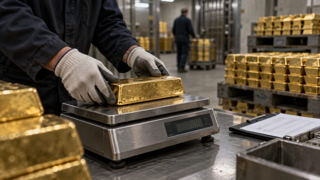 An employee places ingots of 99.98 percent pure palladium on a table at the Krastsvetmet non-ferrous metals plant, one of the world's largest producers in the precious metals industry, in the Siberian city of Krasnoyarsk, Russia October 24, 2016. Picture taken October 24, 2016. REUTERS/Ilya Naymushin - D1BEUIYZNMAB